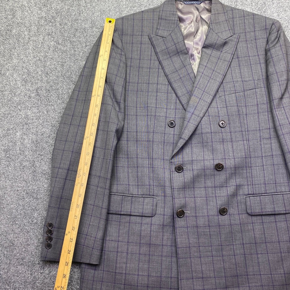 Lauren Ralph Lauren Mens 40R Suit 2 Piece Grey Purple Plaid Double Breasted 34W - Picture 6 of 16